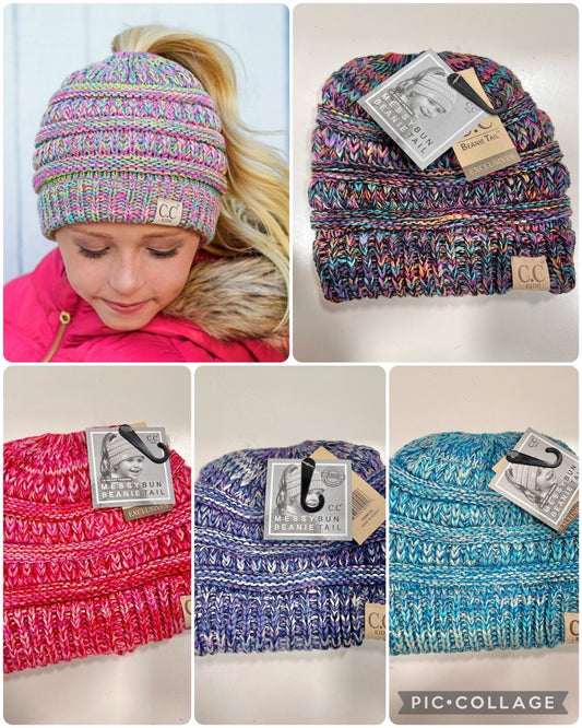 Kids CC 4-Tone Messy Bun Beanie