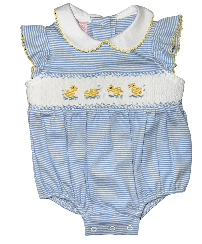 Girls Blue Stripe Smock Duck Bubble