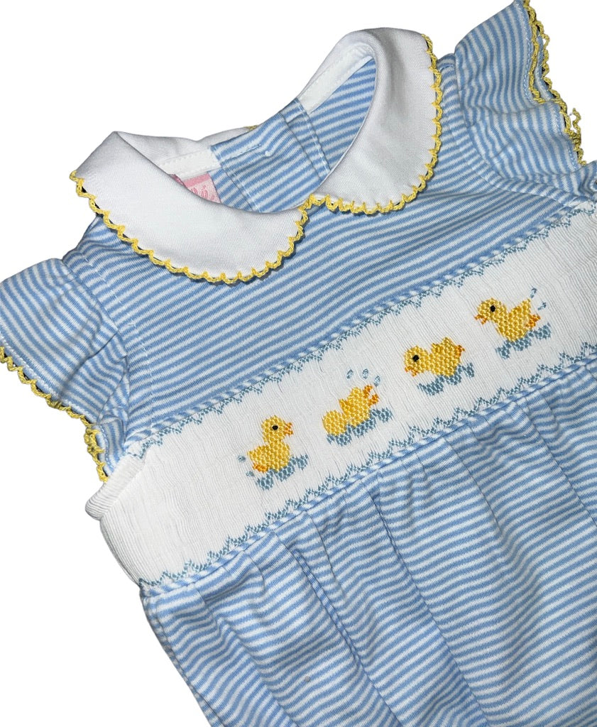 Girls Blue Stripe Smock Duck Bubble
