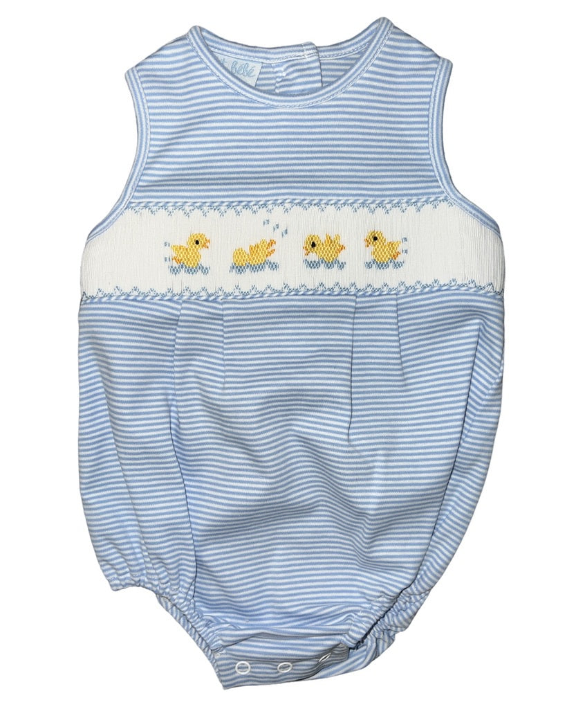 Boys Blue Stripe Smock Duck Bubble
