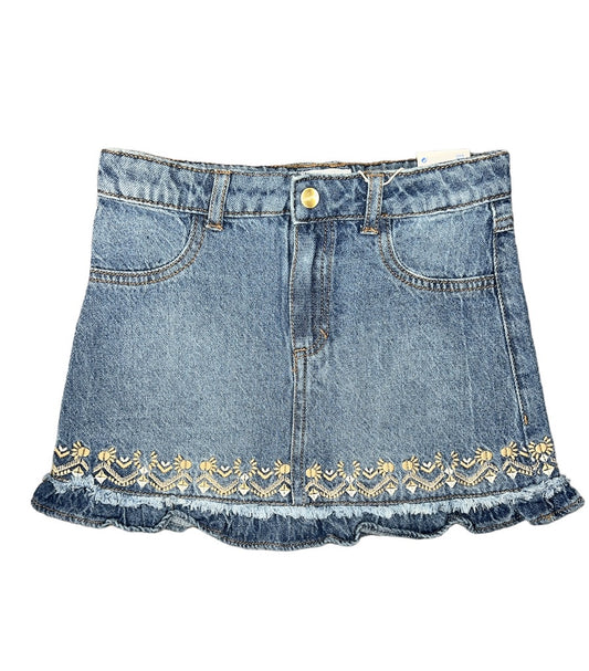 Med Wash Denim Skirt w/Embellishment
