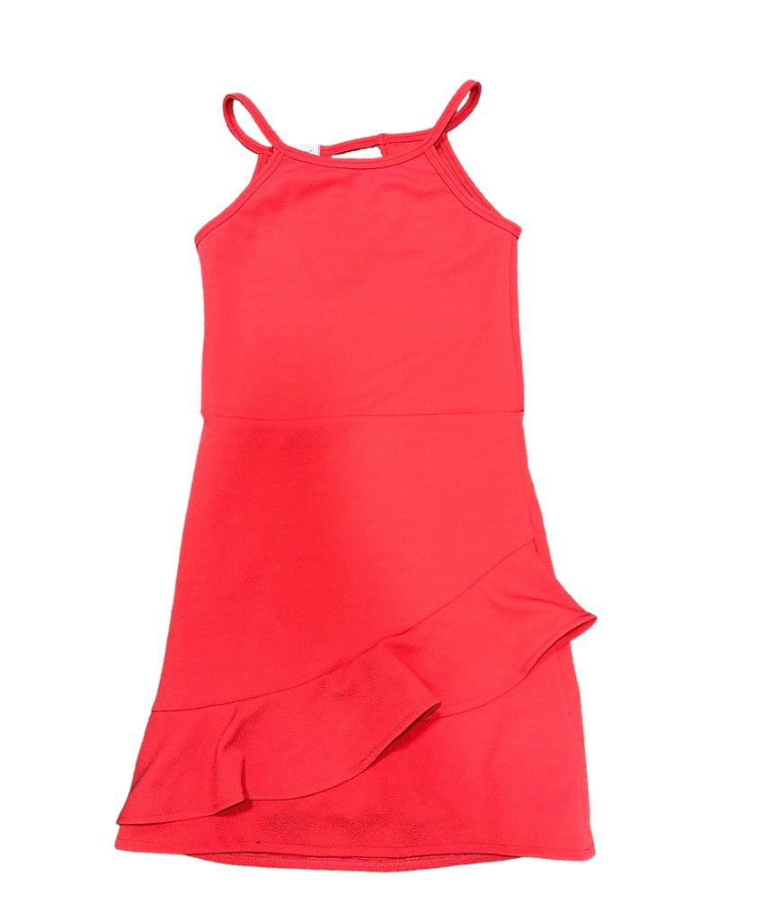 Kelsey Coral Cami Dress w/Front Ruffle