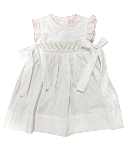 White Poplin Rose Dress w/Side Bows