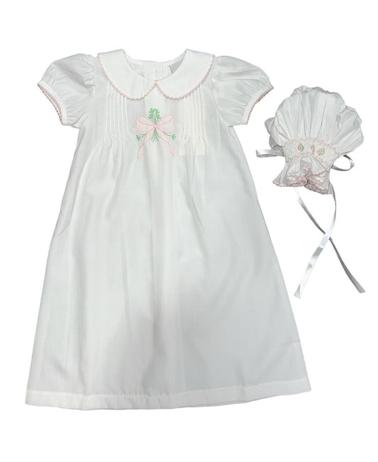 Embroidered Bow Daygown w/Bonnet