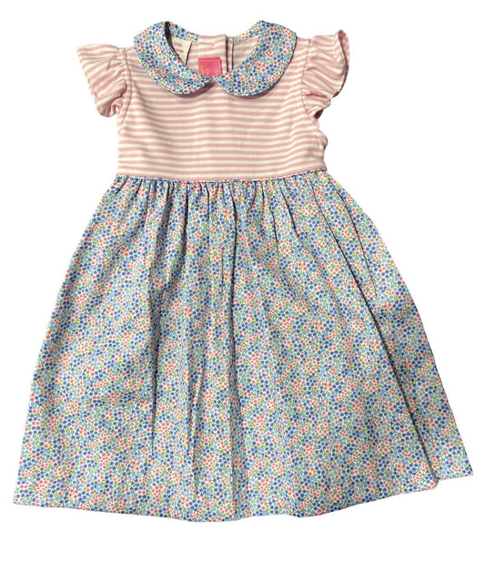 Pink & Blue Floral/Striped Collared Dress