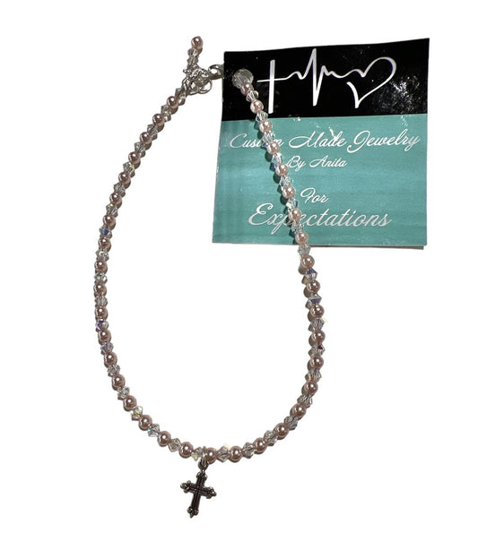 Pink Pearl Necklace w/Cross