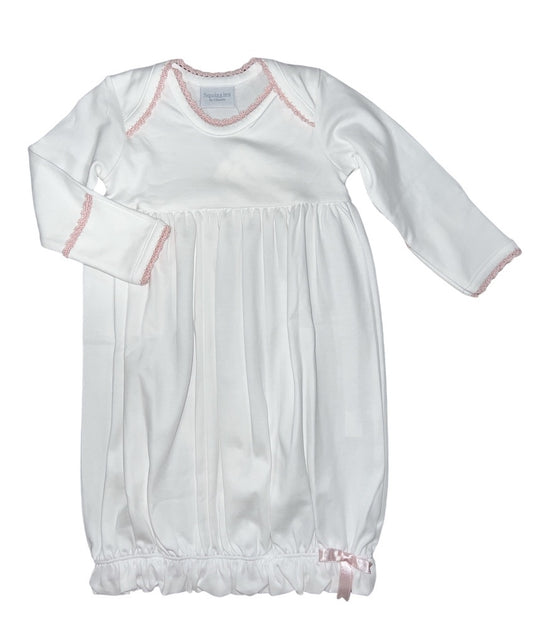 Squiggles Lap Shoulder Gown White w/Pink