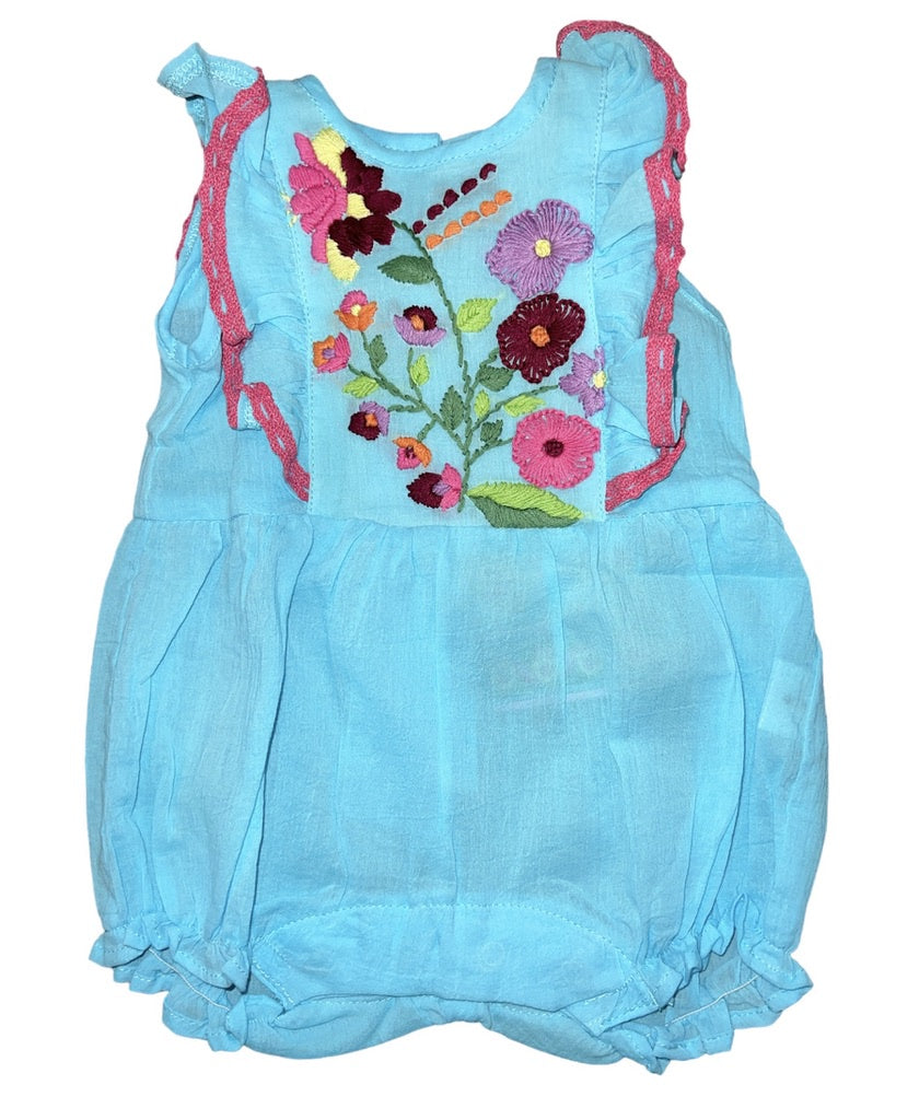 Baby Cottage Emb Bubble Aqua Flowers