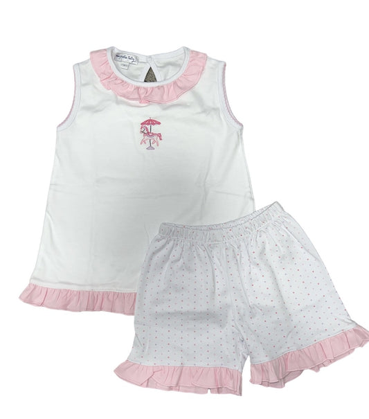 Carousel Pink Emb Ruffle Sleeveless Toddler Short Set