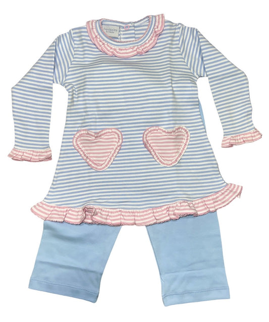 Squiggles Blue Stripe Hearts Ruffle Top w/Leggings