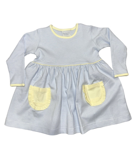 Squiggles Blue Stripe Popover Dress w/Yellow Pockets