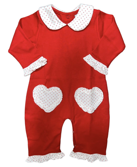 Squiggles Coverall Red w/Heart Pockets