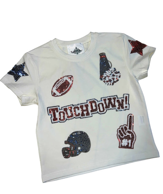 BC Red and Blue Football Collage Sequin Shirt