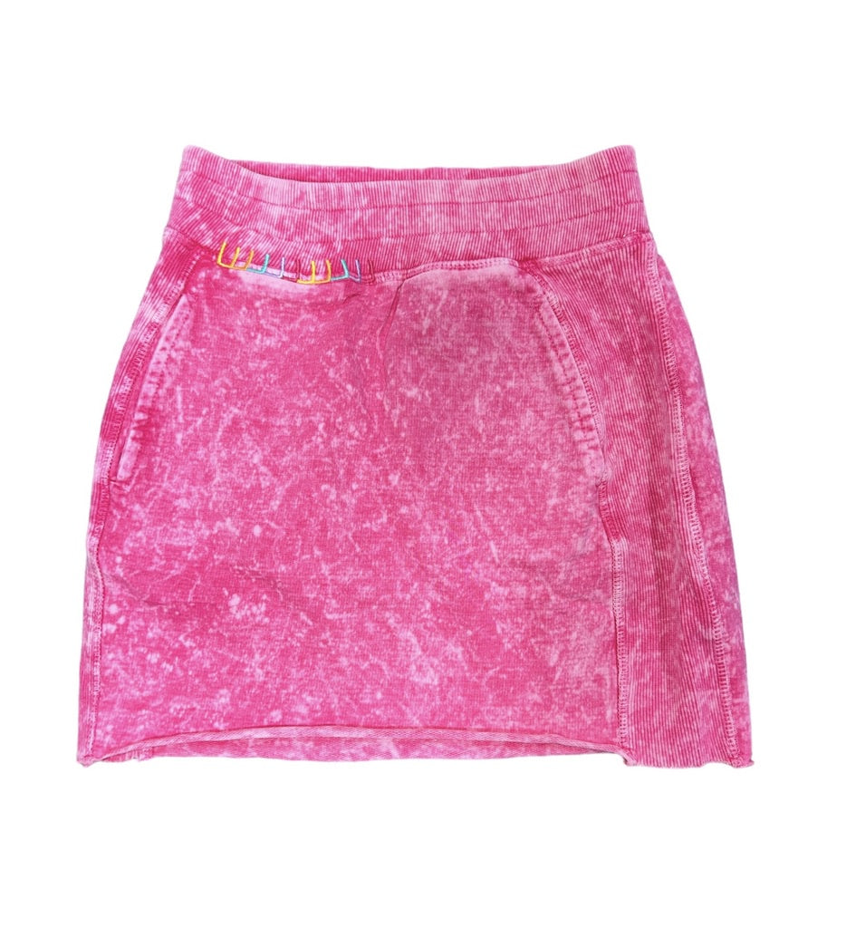 Magenta Washed Pocket Skirt w/Raw Edge