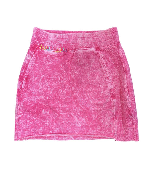 Magenta Washed Pocket Skirt w/Raw Edge