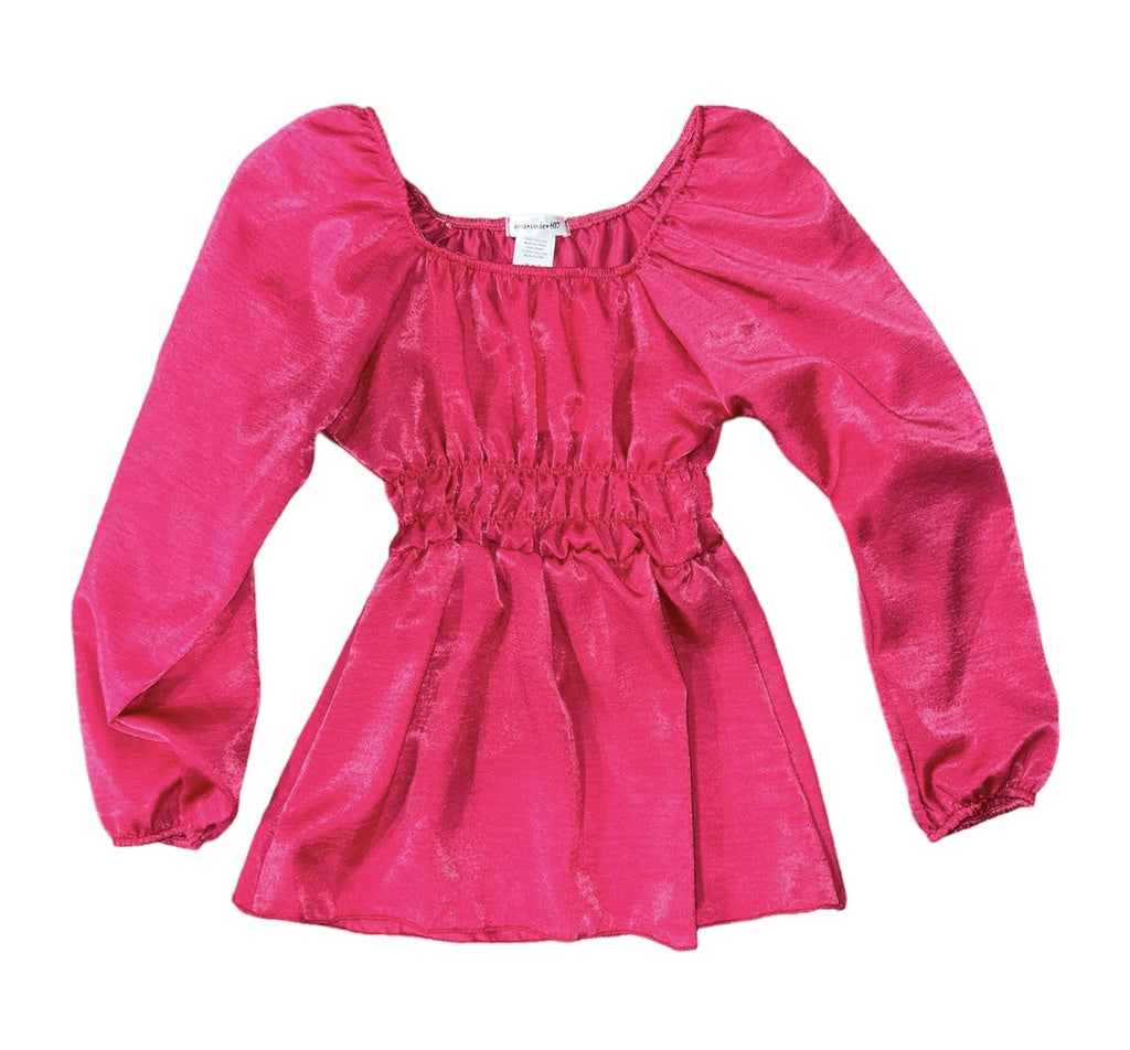 Krista Fuchsia Satin Square Neck Rouched Tunic