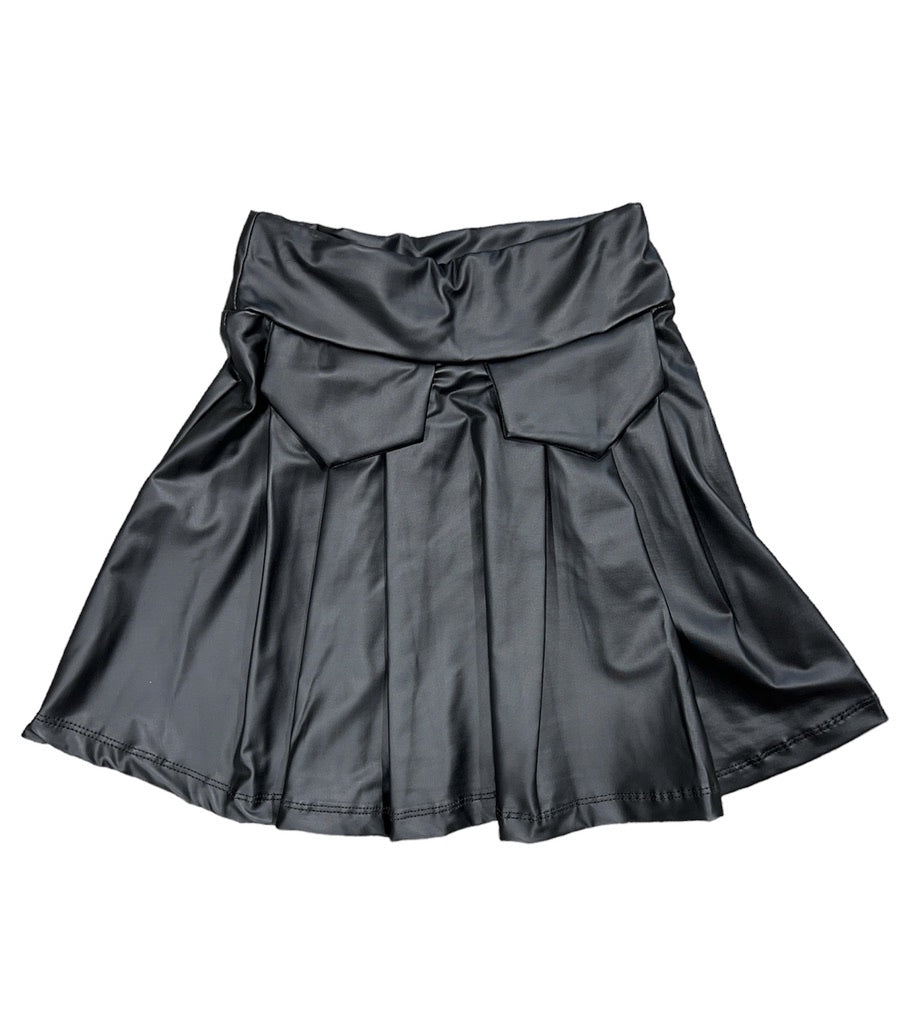 Sami Black Pleather Pleated Skirt