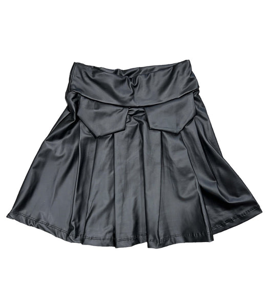 Sami Black Pleather Pleated Skirt