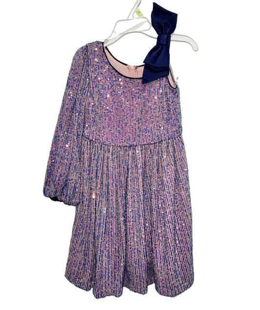 Navy/Pink Sequin Dress w/Bow Shoulder