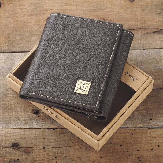 Three Crosses Expresso Brown Full Grain Leather Trifold Wallet