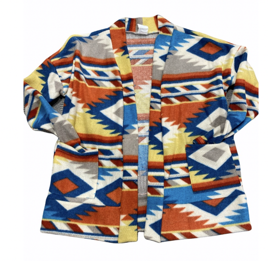 Aztec Print Long Cardigan Teal