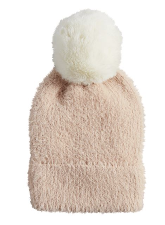 PINK FUZZY POM KNIT HAT