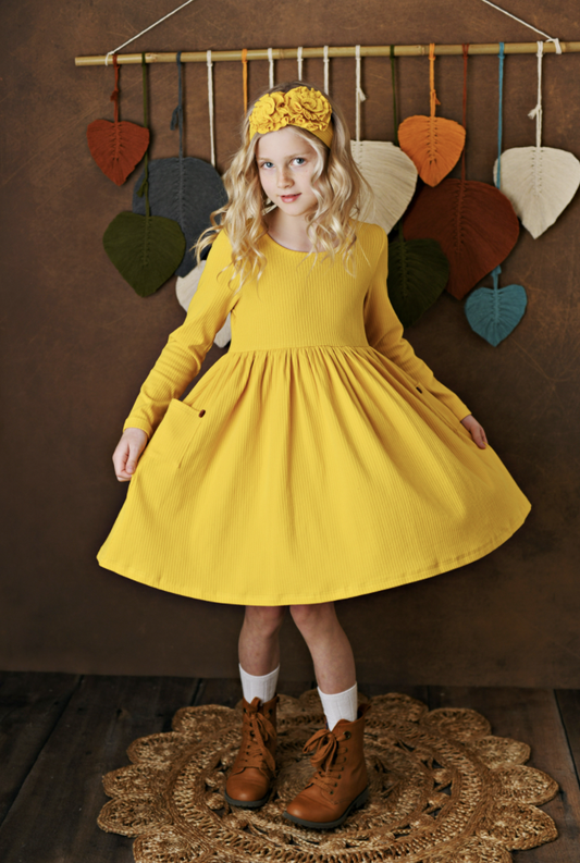 Mustard Ribbed Pocket Dress