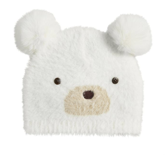 IVORY FUZZY BEAR KNIT HAT