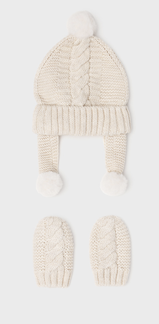 Cream Hat and Mittens Set Newborn boy