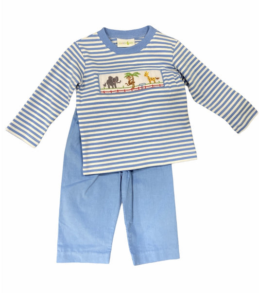 Smocked Boy Safari Periwinkle Set