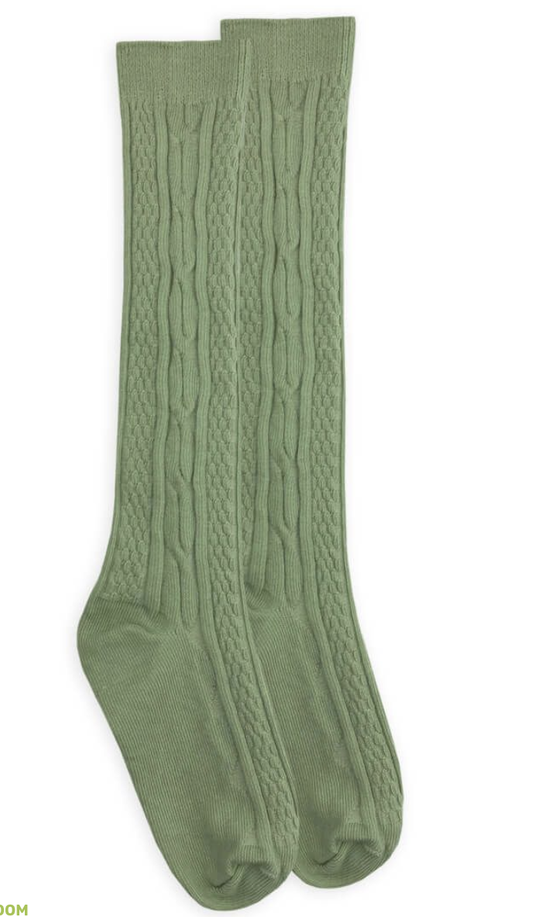 Sage Cable Knee High Socks