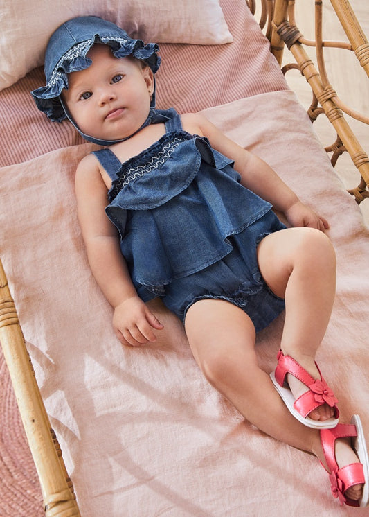 Girls Denim Ruffle Bubble