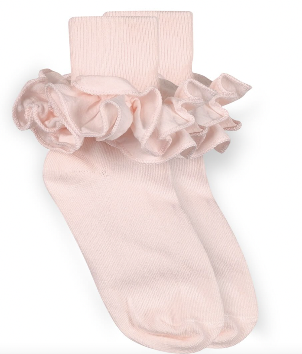 Pink Ruffle Lace Turn Cuff Socks 1 Pair