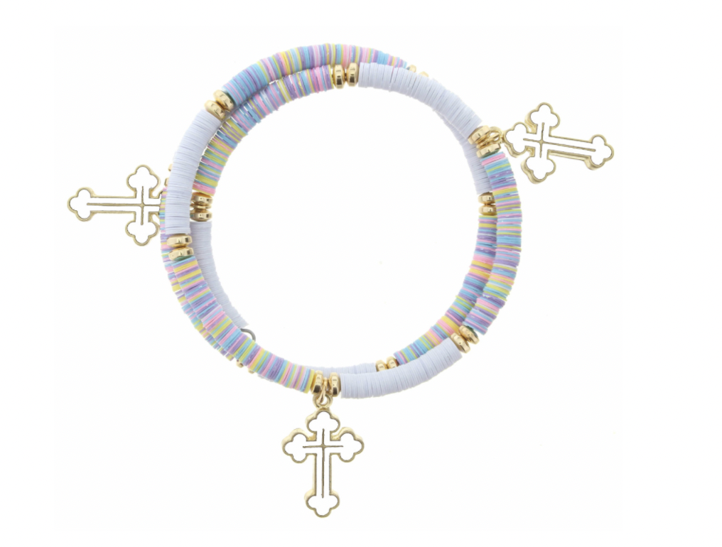 Kids Multi Sequin Wrap w/ White Cross Charms Bracelet