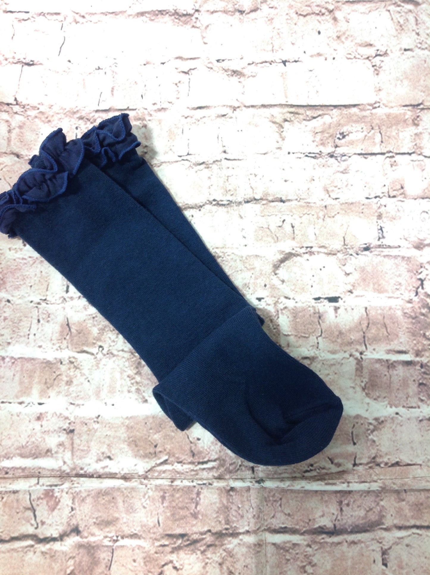 TALL NAVY SOCK W/RUFFLE