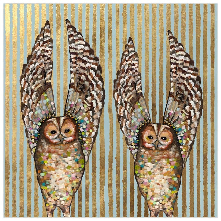 18x18 metallic owl duo canvas