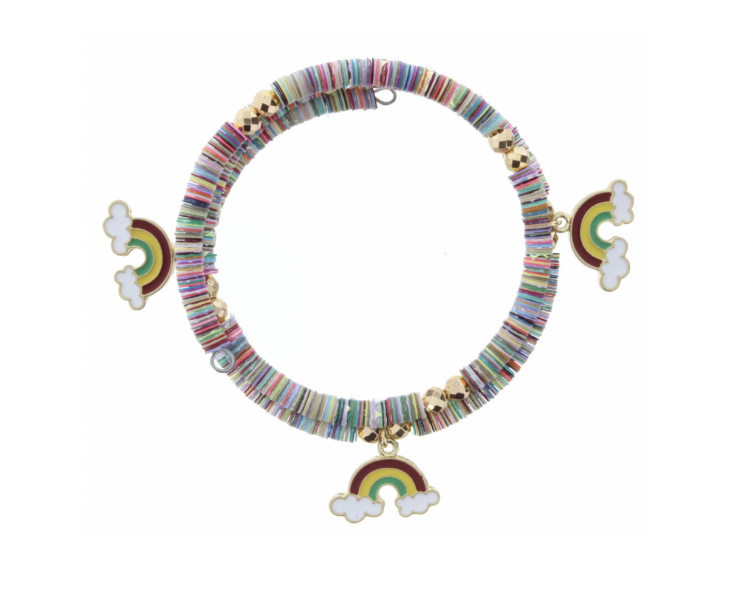 Kids Multi Sequin Wrap w/ Rainbow Charms Bracelet