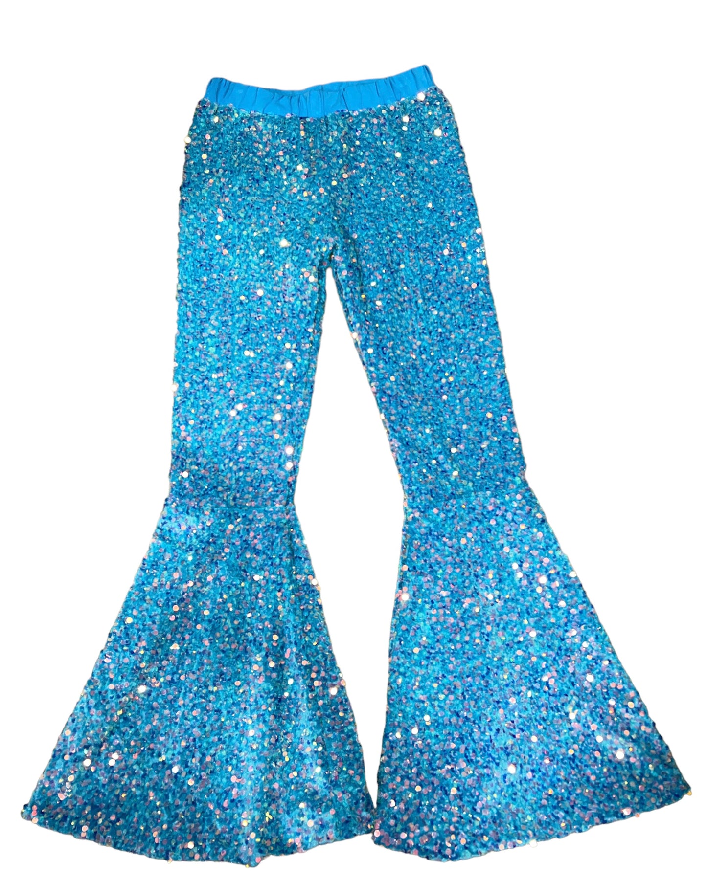 Turquoise Sequin Bell Bottom Pants