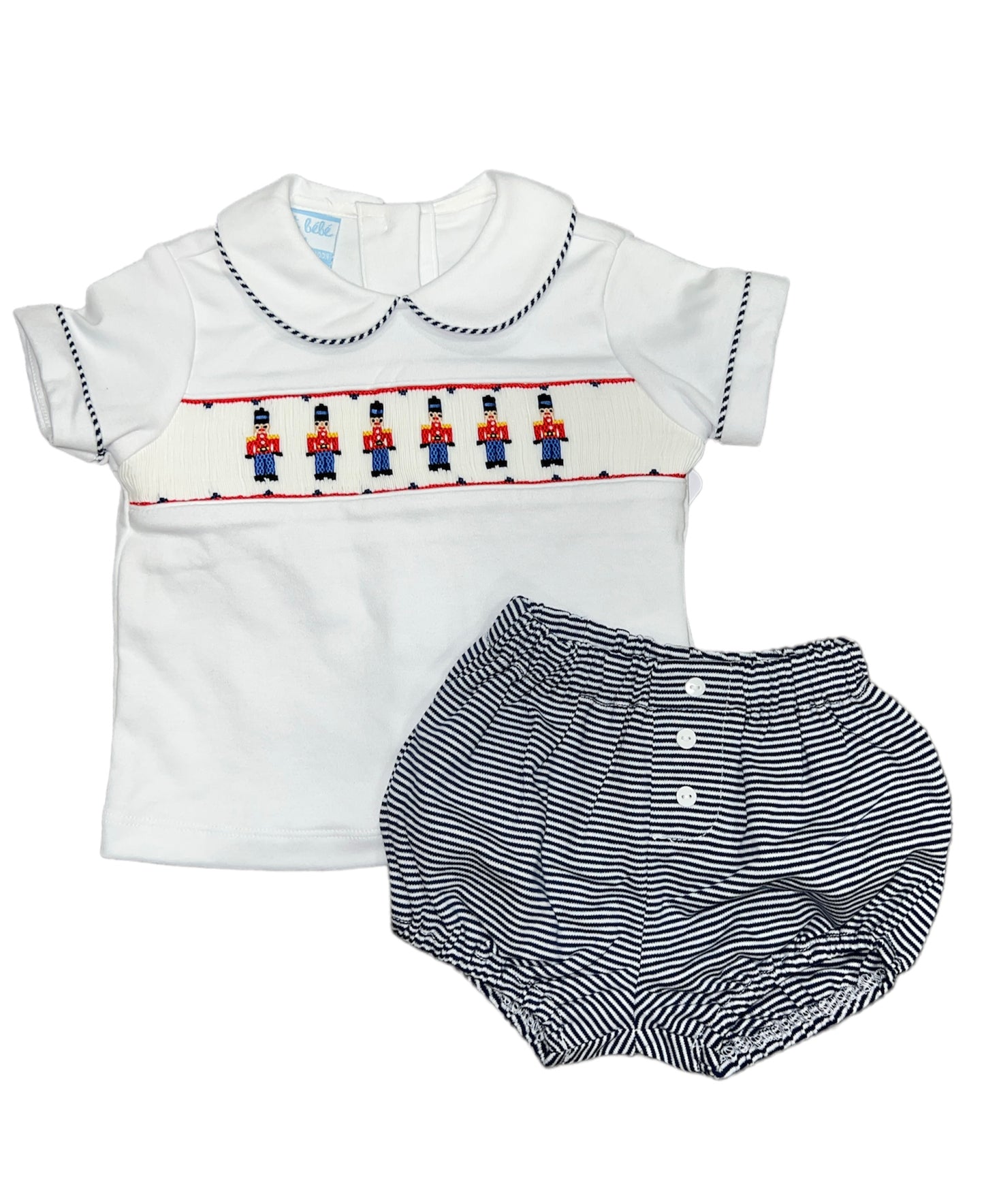 White w/Navy Stripe Toy Soldier Bloomer Set