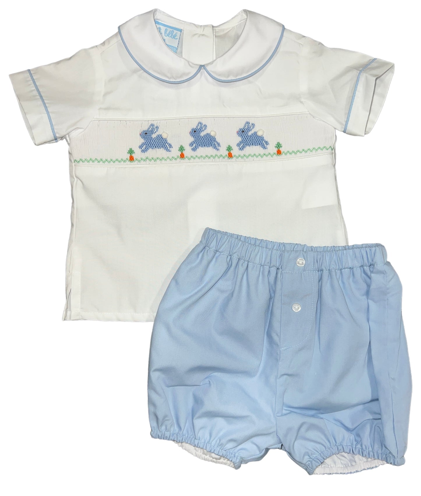 Hop Hop Bunnies Blue Poplin Bloomer Set