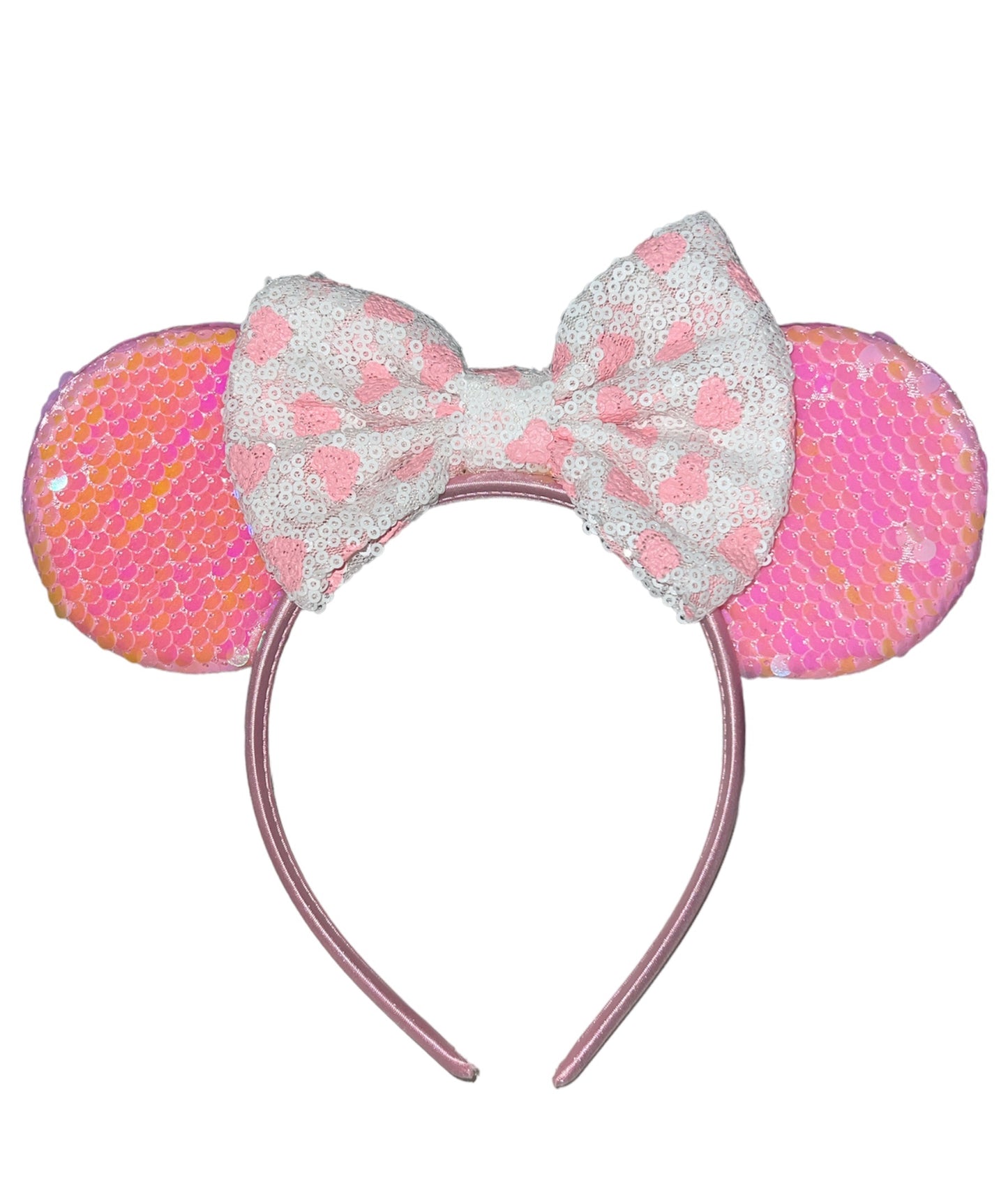 Pink Heart Sequin Mouse Ear Headband