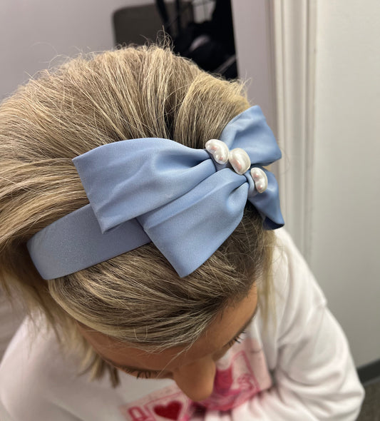 Bow Headband w/  Pearl Hearts