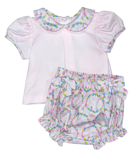 Pink Top w/ Bunny Print Girl Bloomer Set