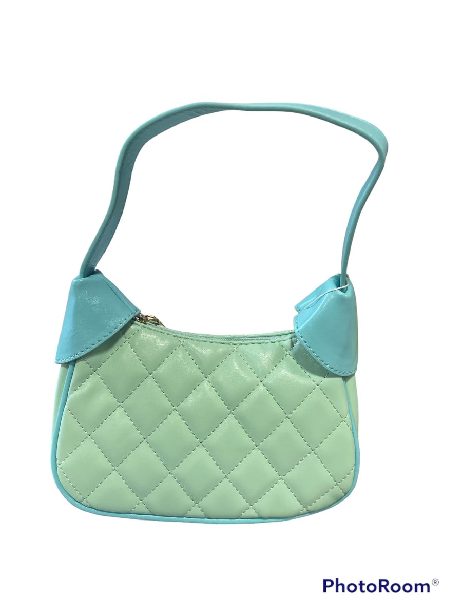 Aqua Green Quilted Leather Zip Shoulder Bag