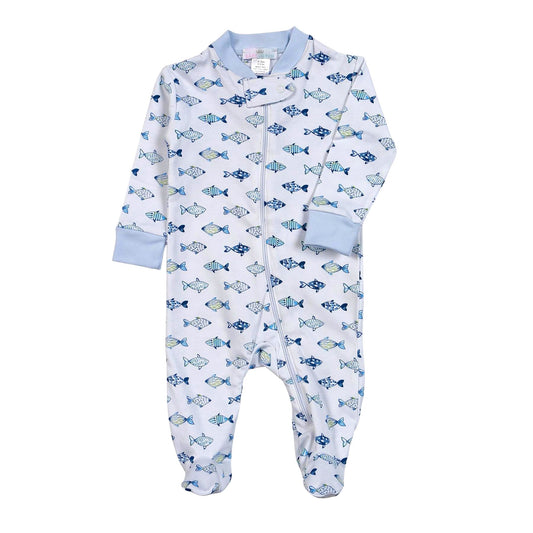 Blue Fishes Zipper Footie