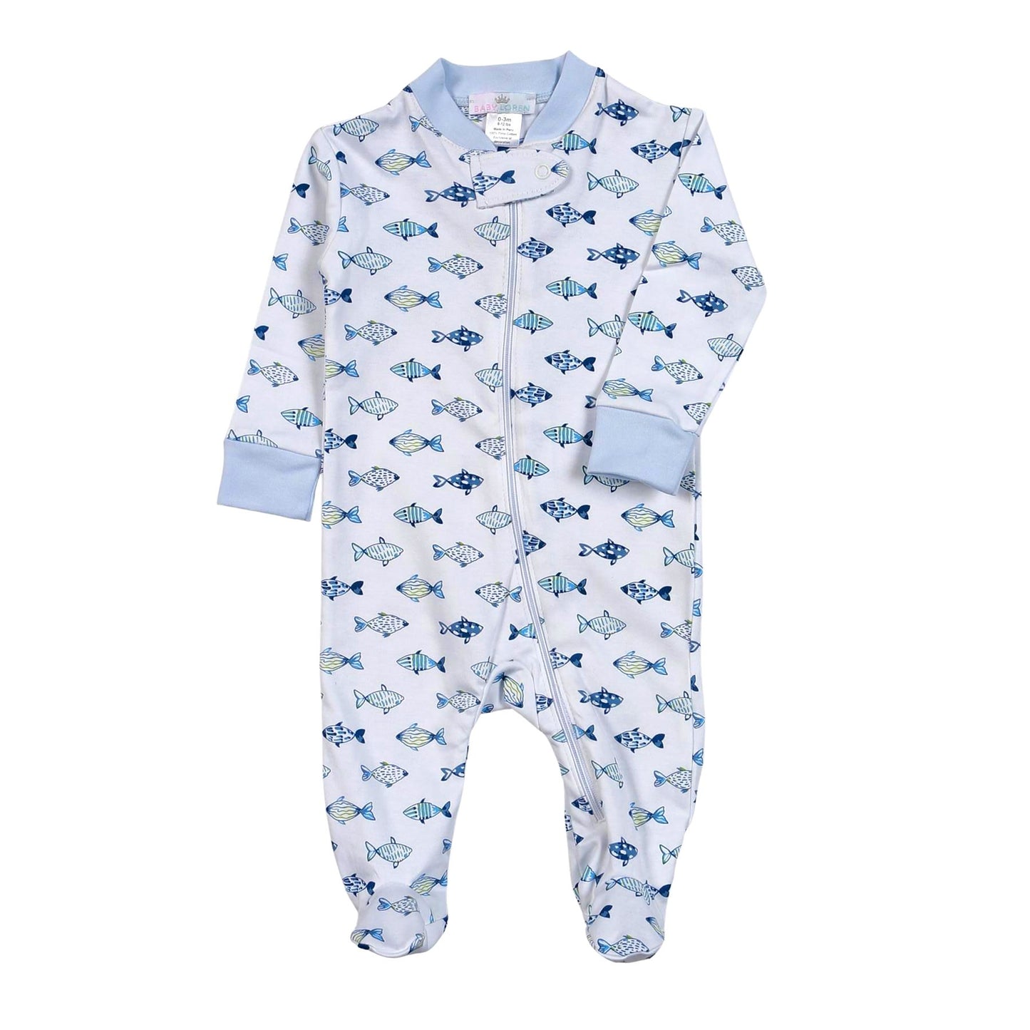 Blue Fishes Zipper Footie